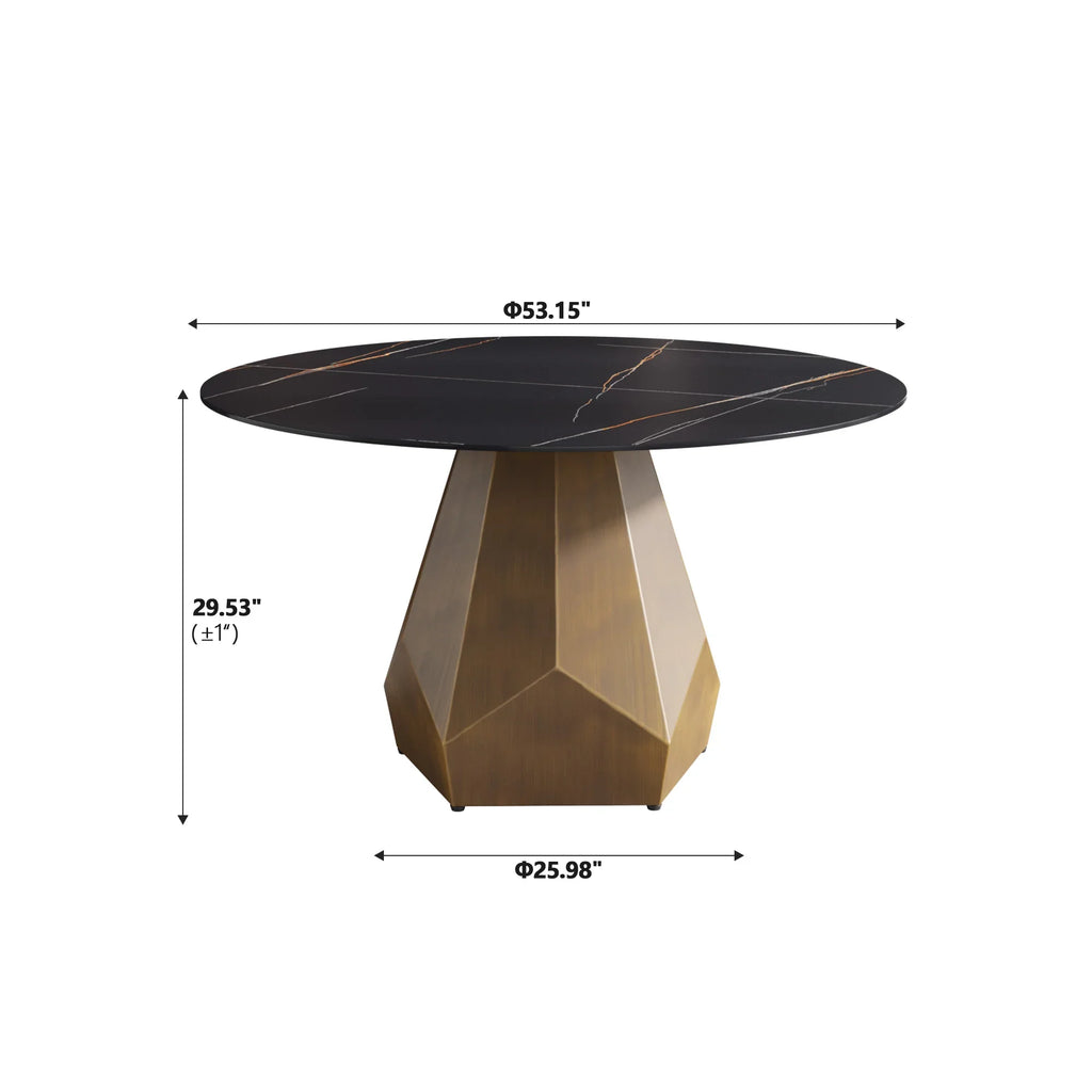 Marbella Sintered Stone Dining Table | 53" Matte Black Round With Metal Base
