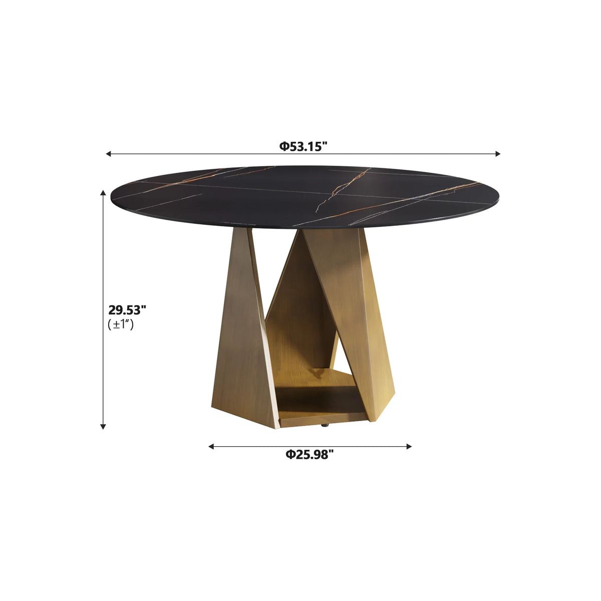 Marbella Sintered Stone Dining Table | 53" Matte Black Round With Metal Base