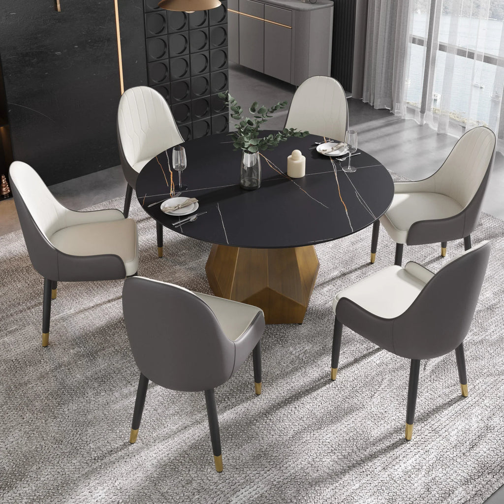 Marbella Sintered Stone Dining Table | 53" Matte Black Round With Metal Base