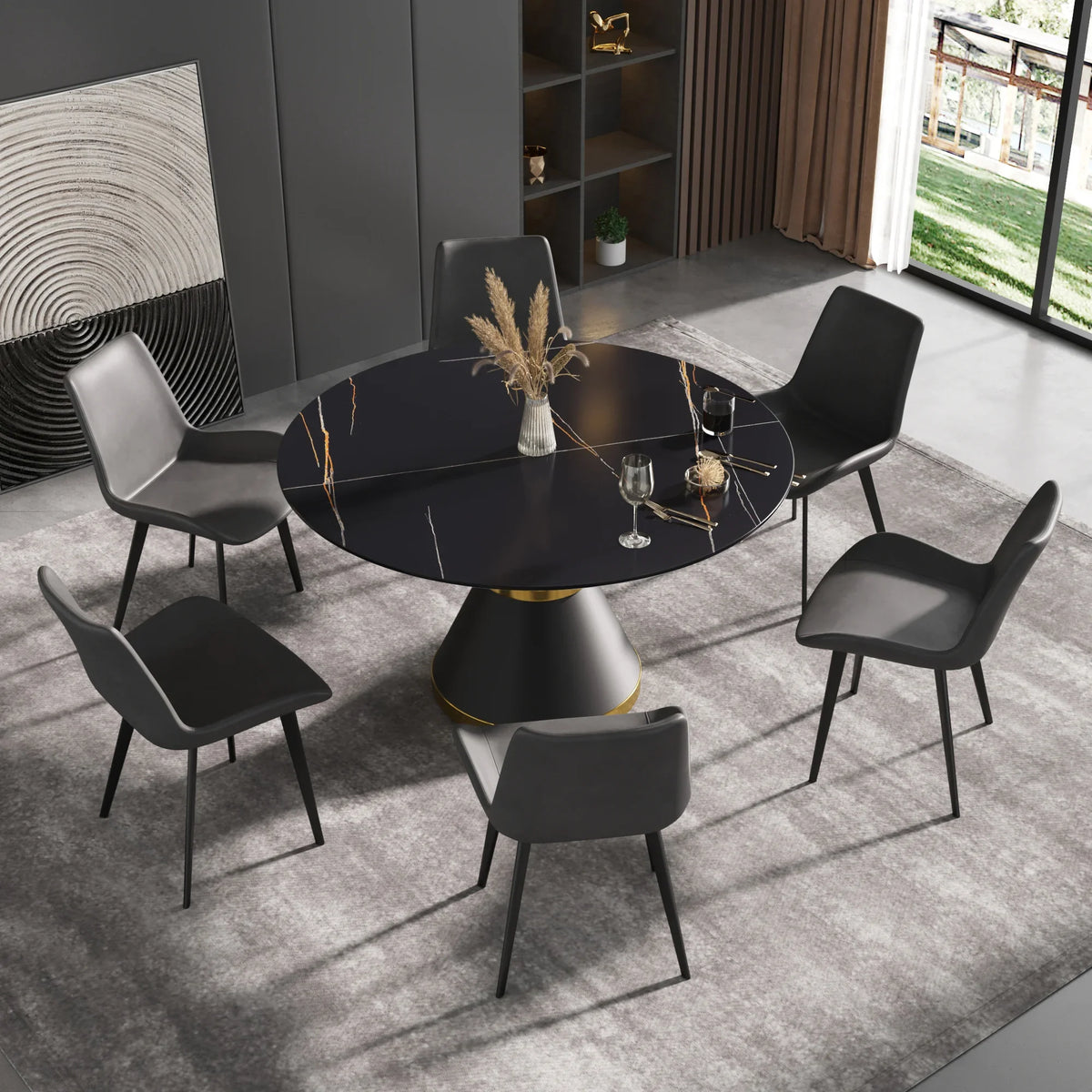 Marbella Sintered Stone Dining Table | 53" Matte Black Round With Metal Base