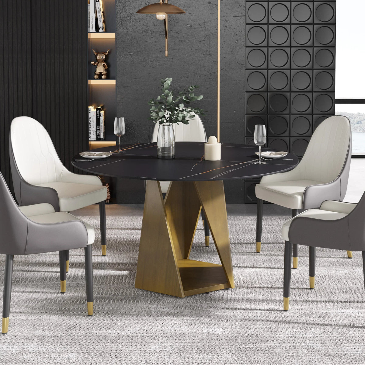 Marbella Sintered Stone Dining Table | 53" Matte Black Round With Metal Base