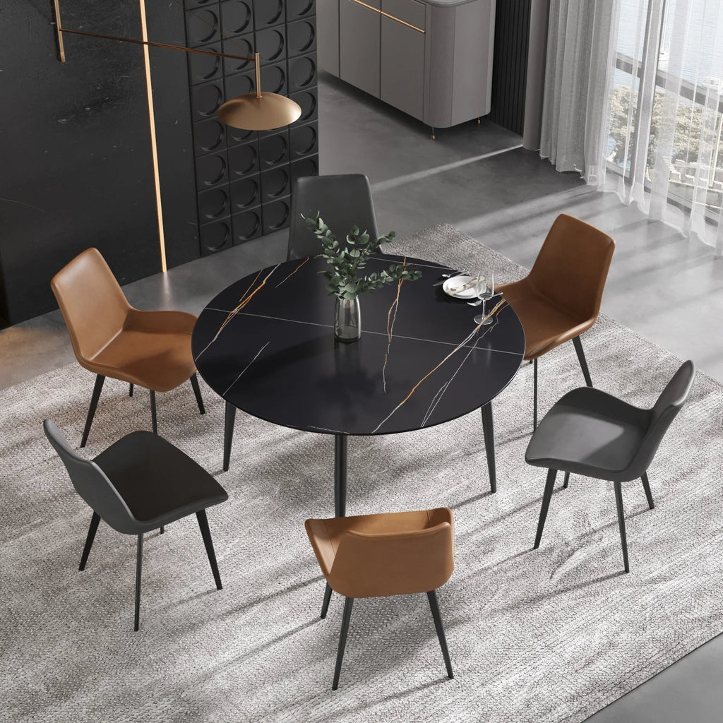 Marbella Sintered Stone Dining Table | 53" Matte Black Round With Metal Base