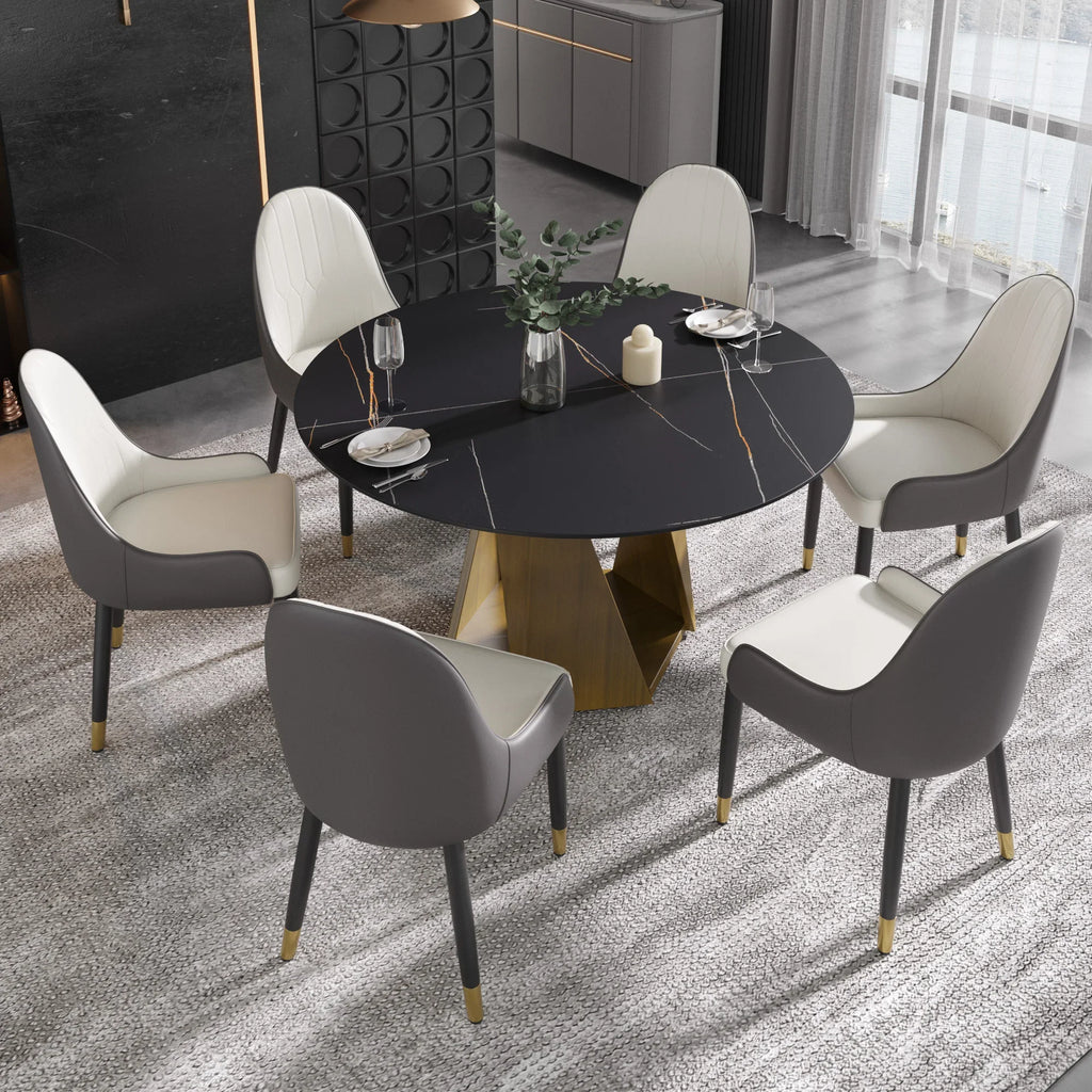 Marbella Sintered Stone Dining Table | 53" Matte Black Round With Metal Base