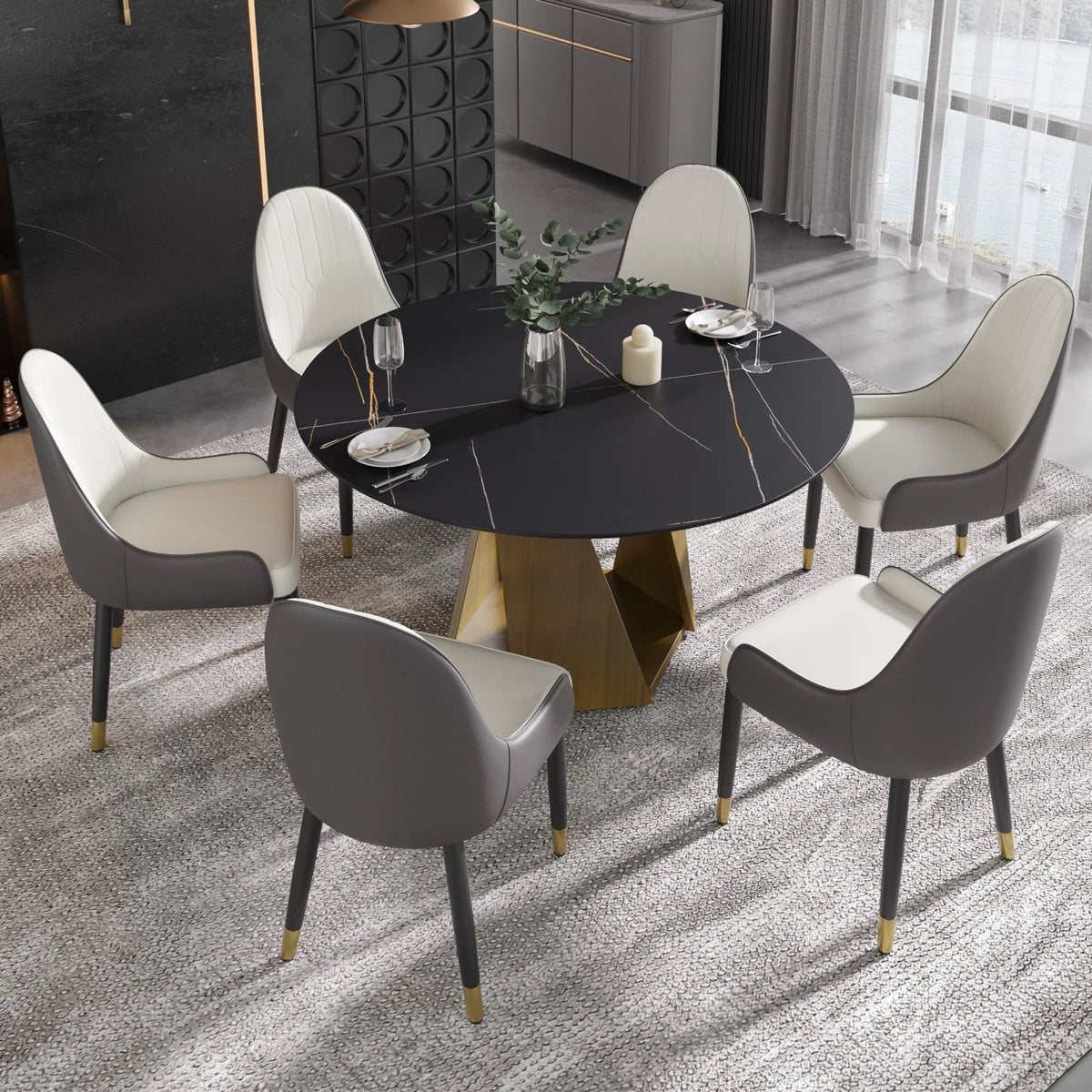 Marbella Sintered Stone Dining Table | 53" Matte Black Round With Metal Base