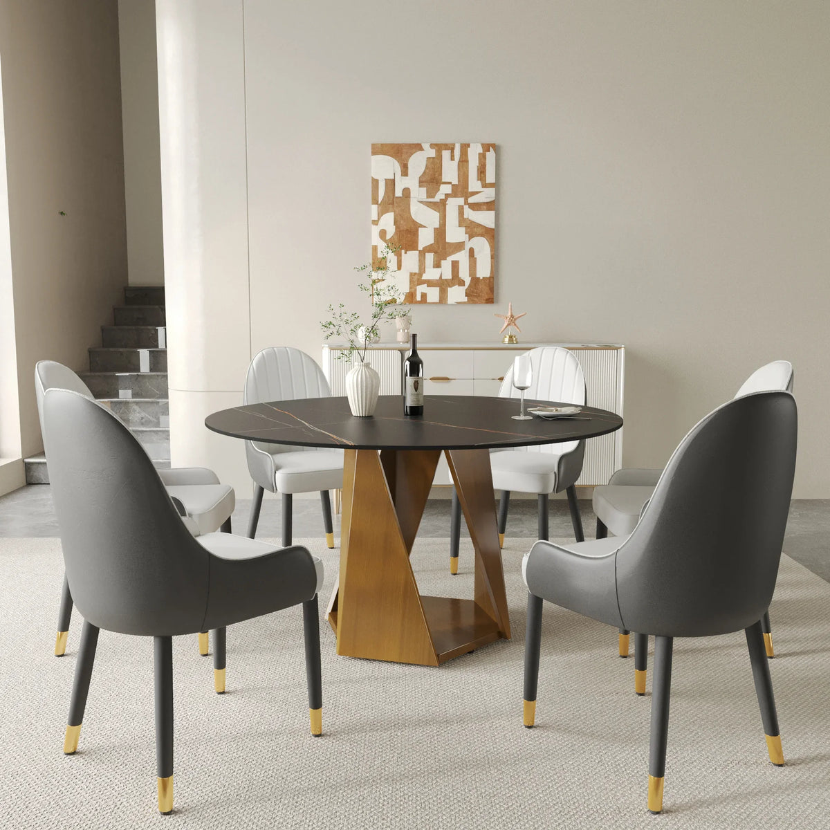 Marbella Sintered Stone Dining Table | 53" Matte Black Round With Metal Base