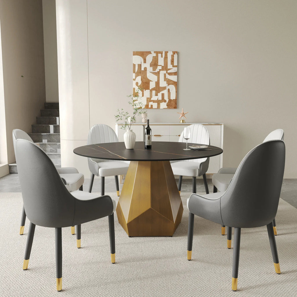 Marbella Sintered Stone Dining Table | 53" Matte Black Round With Metal Base
