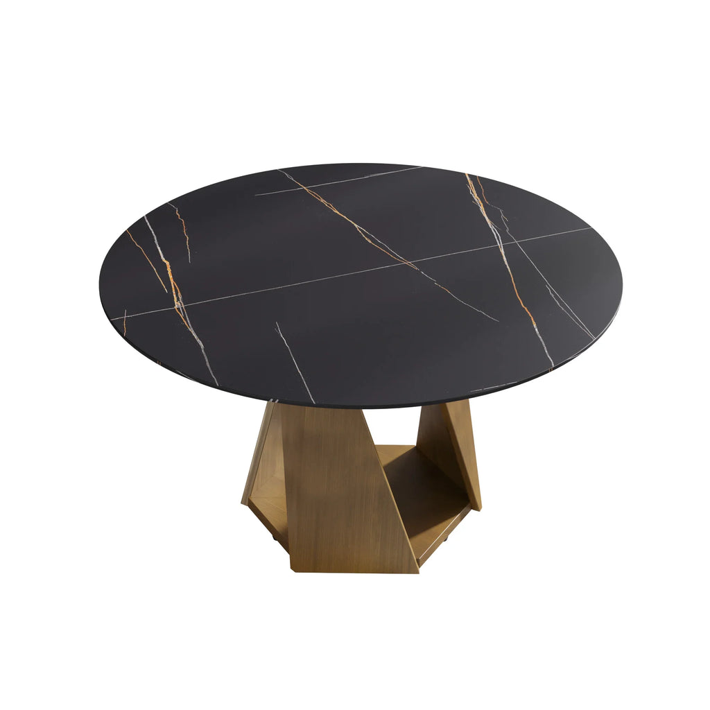 Marbella Sintered Stone Dining Table | 53" Matte Black Round With Metal Base