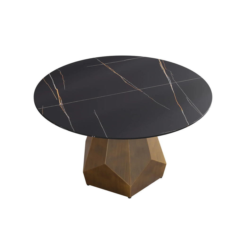 Marbella Sintered Stone Dining Table | 53" Matte Black Round With Metal Base