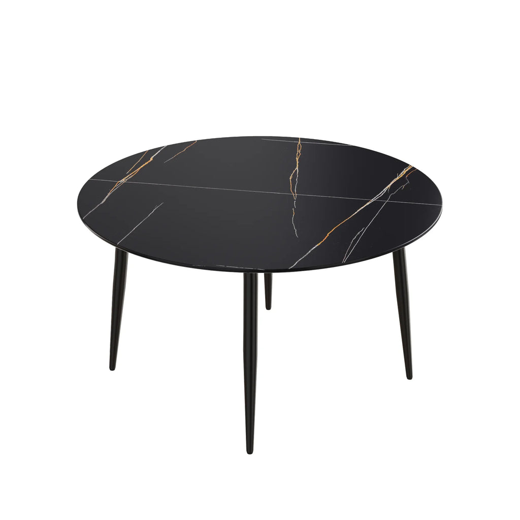 Marbella Sintered Stone Dining Table | 53" Matte Black Round With Metal Base