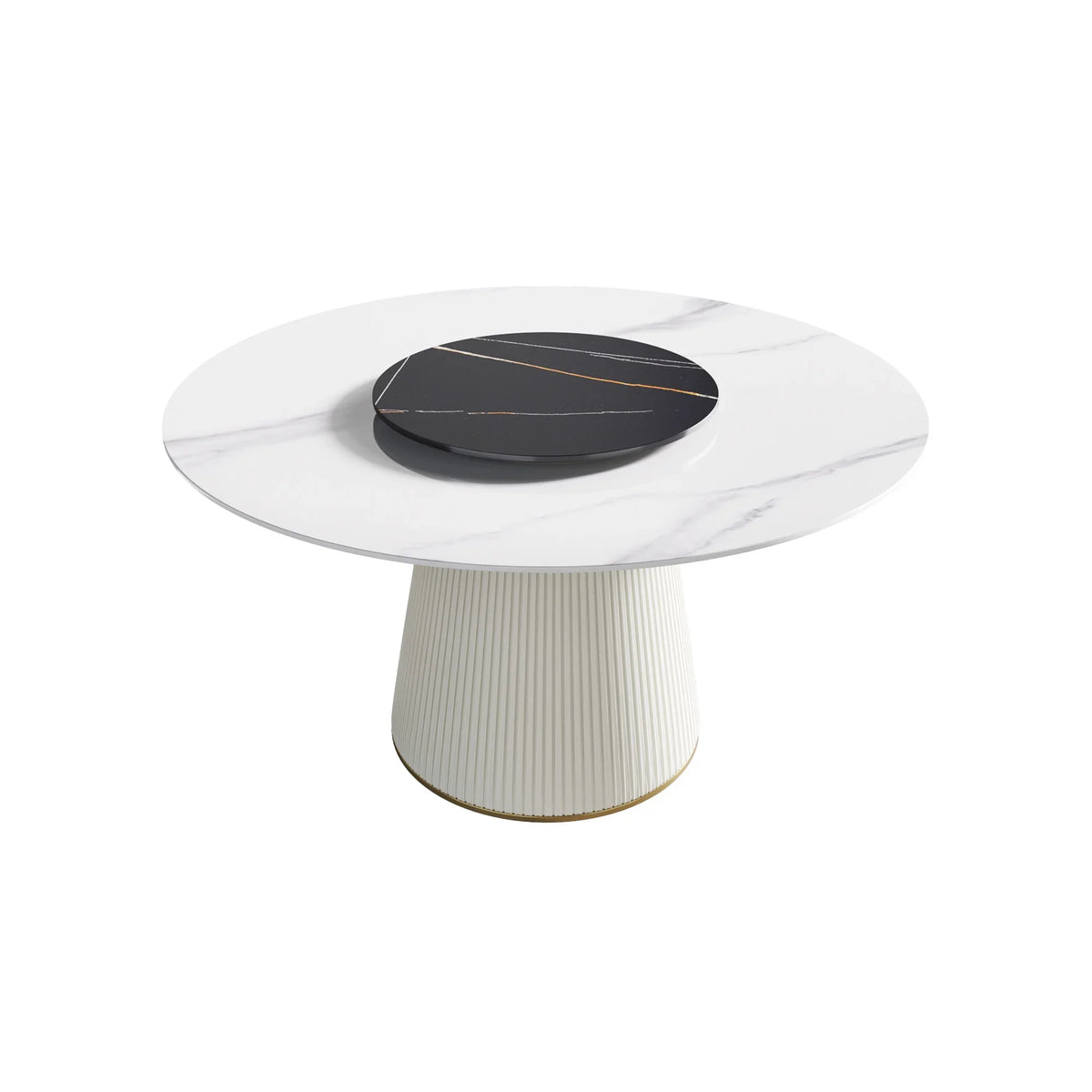 Marbella Sintered Stone Dining Table | 53" White Gloss Round With Lazy Susan Turntable