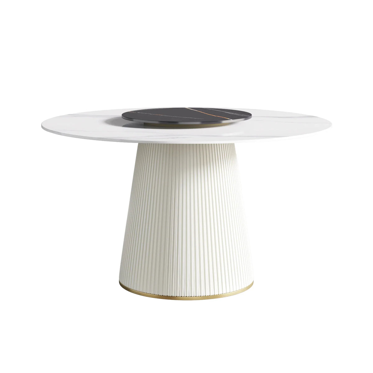 Marbella Sintered Stone Dining Table | 53" White Gloss Round With Lazy Susan Turntable