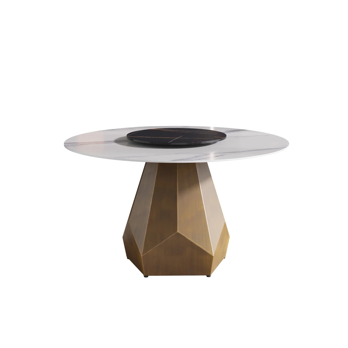 Marbella Sintered Stone Dining Table | 53" White Gloss Round With Lazy Susan Turntable