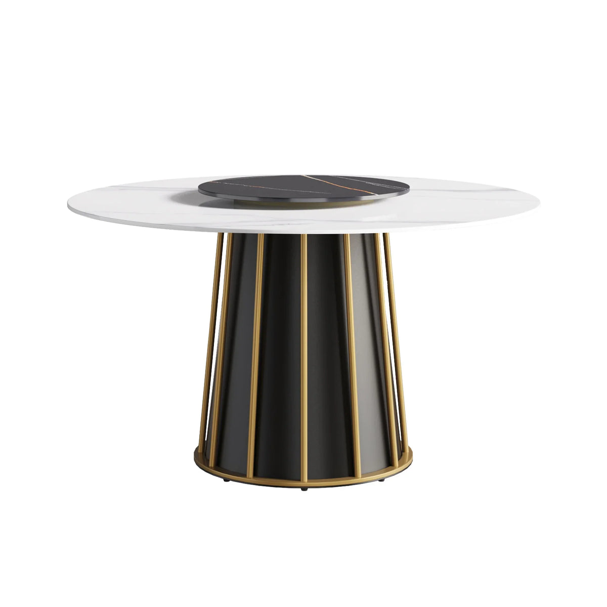 Marbella Sintered Stone Dining Table | 53" White Gloss Round With Lazy Susan Turntable