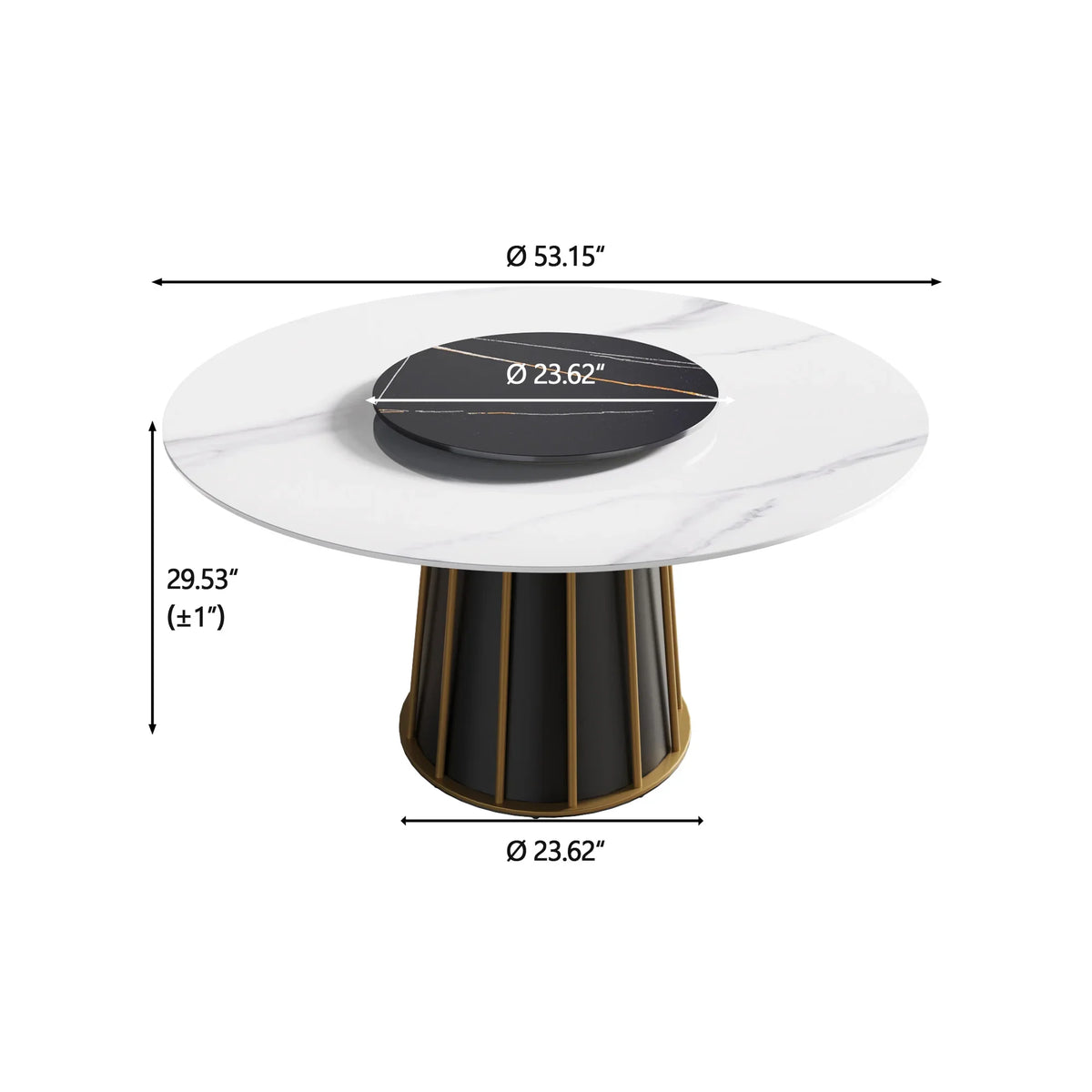 Marbella Sintered Stone Dining Table | 53" White Gloss Round With Lazy Susan Turntable