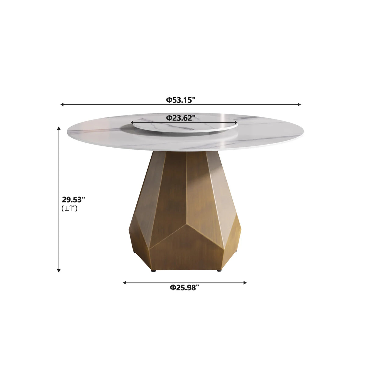 Marbella Sintered Stone Dining Table | 53" White Gloss Round With Lazy Susan Turntable