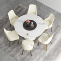 Marbella Sintered Stone Dining Table | 53" White Gloss Round With Lazy Susan Turntable