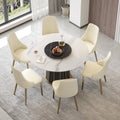 Marbella Sintered Stone Dining Table | 53" White Gloss Round With Lazy Susan Turntable