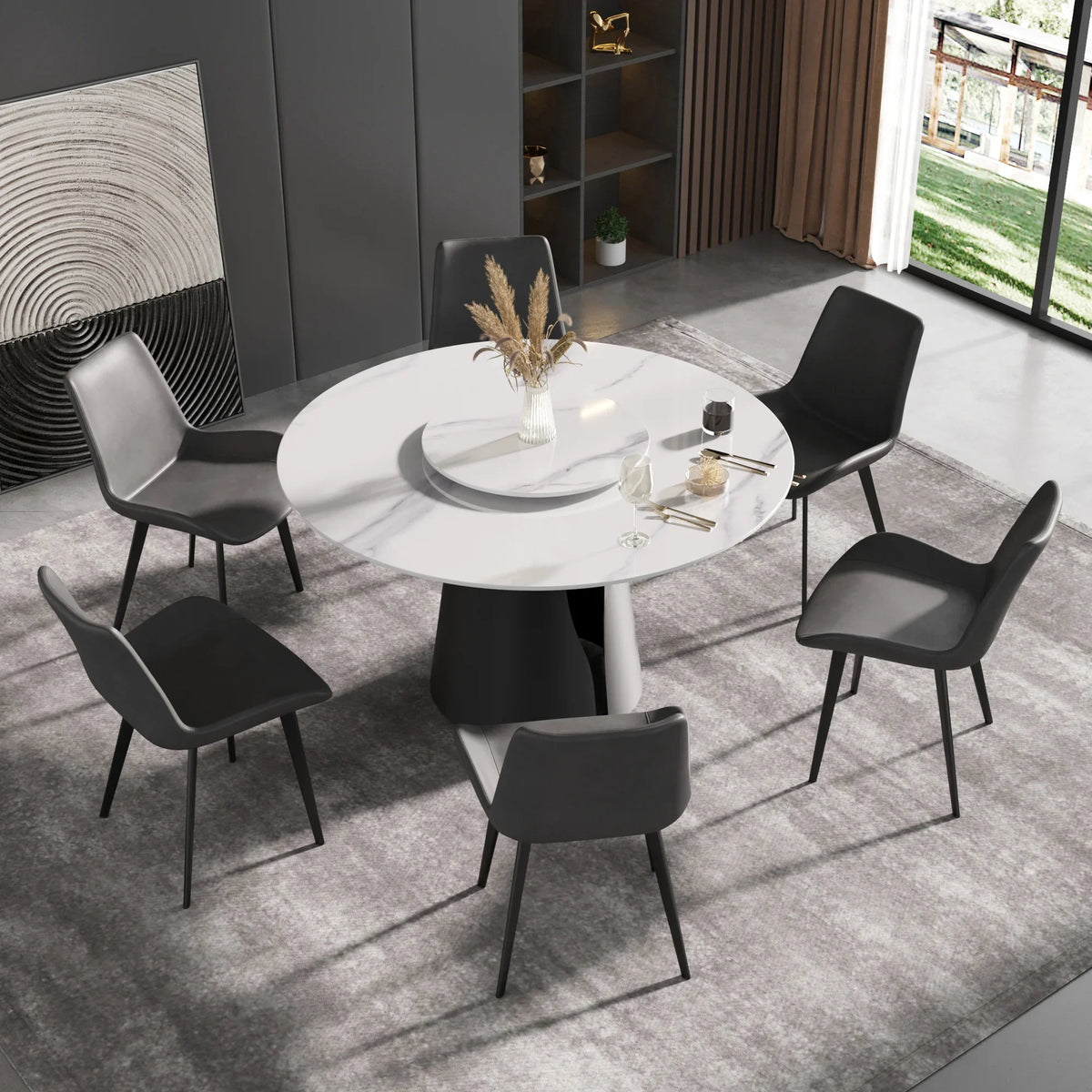 Marbella Sintered Stone Dining Table | 53" White Gloss Round With Lazy Susan Turntable