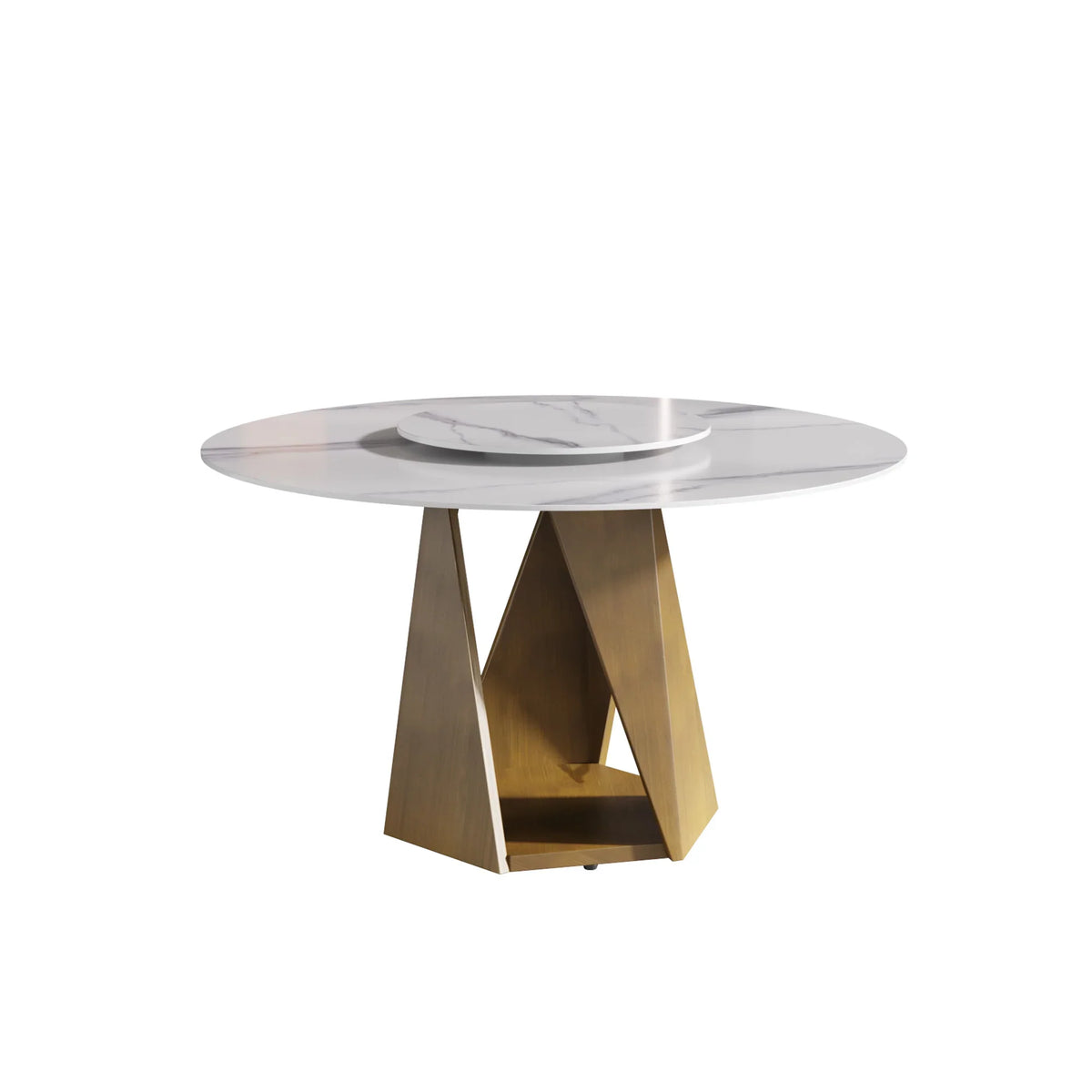 Marbella Sintered Stone Dining Table | 53" White Gloss Round With Lazy Susan Turntable