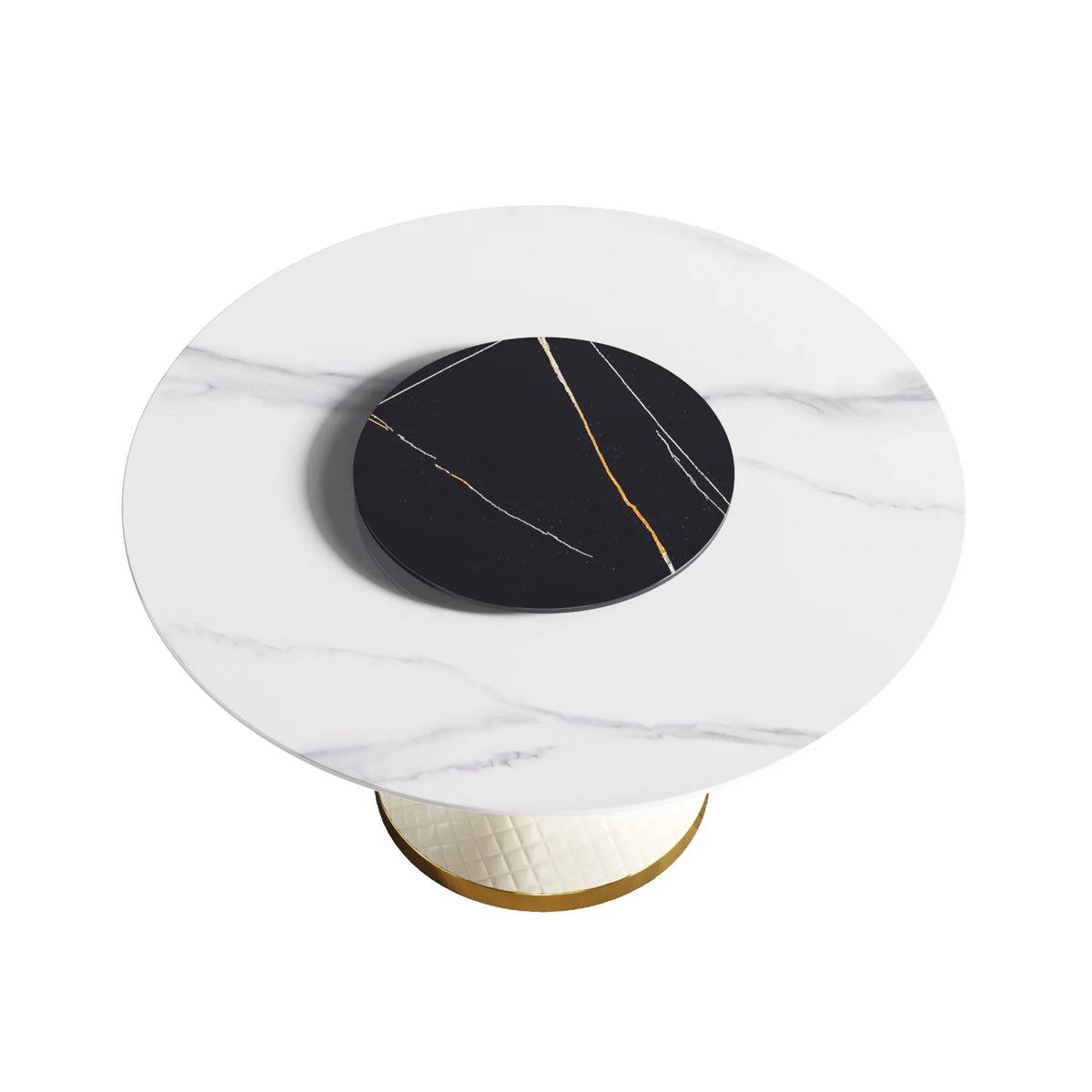 Marbella Sintered Stone Dining Table | 53" White Gloss Round With Lazy Susan Turntable