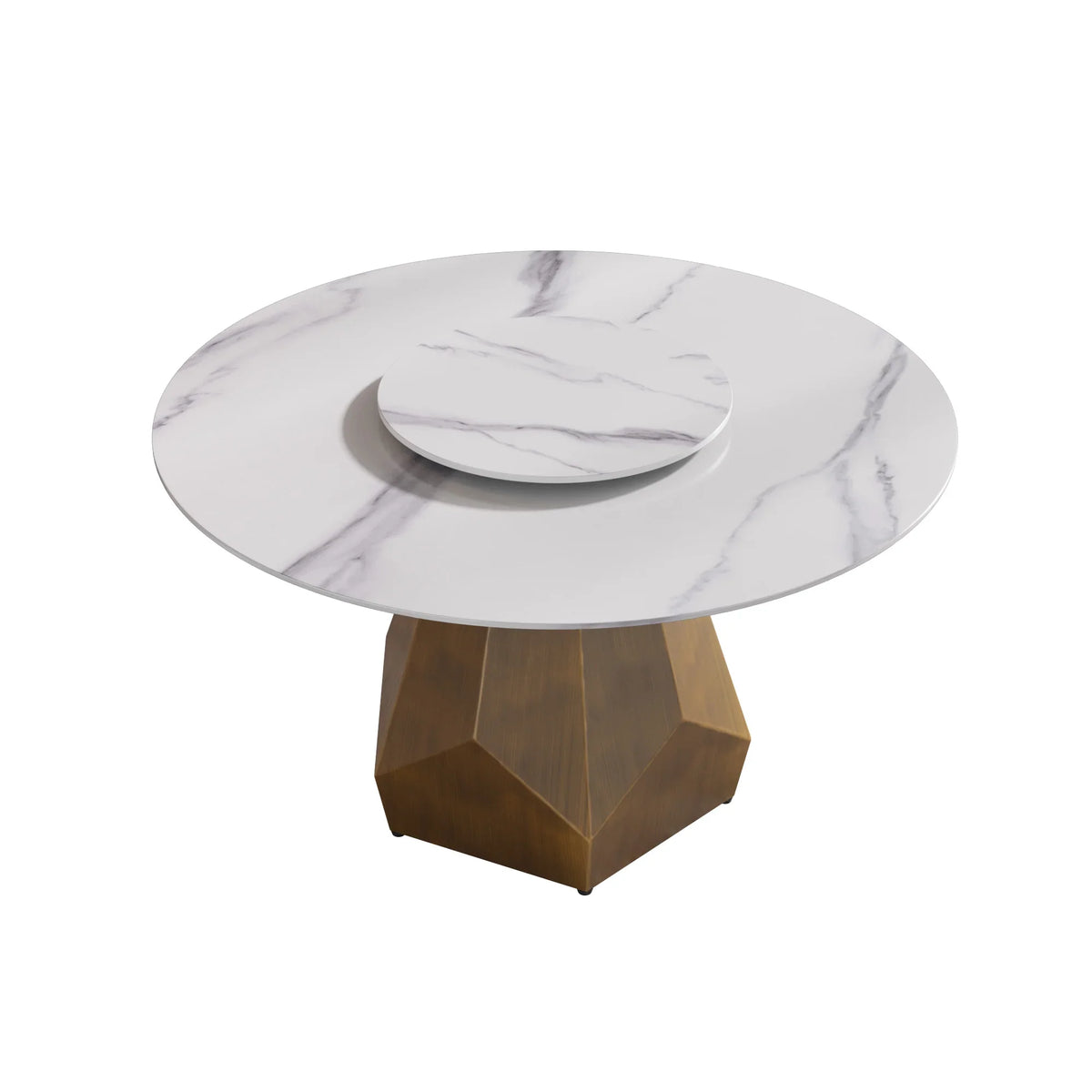 Marbella Sintered Stone Dining Table | 53" White Gloss Round With Lazy Susan Turntable