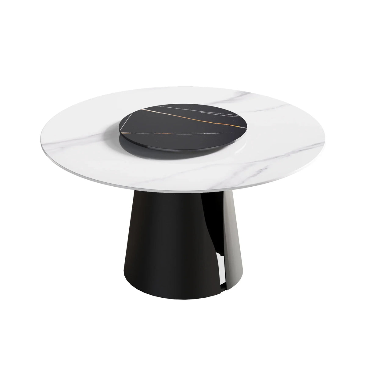 Marbella Sintered Stone Dining Table | 53" White Gloss Round With Lazy Susan Turntable