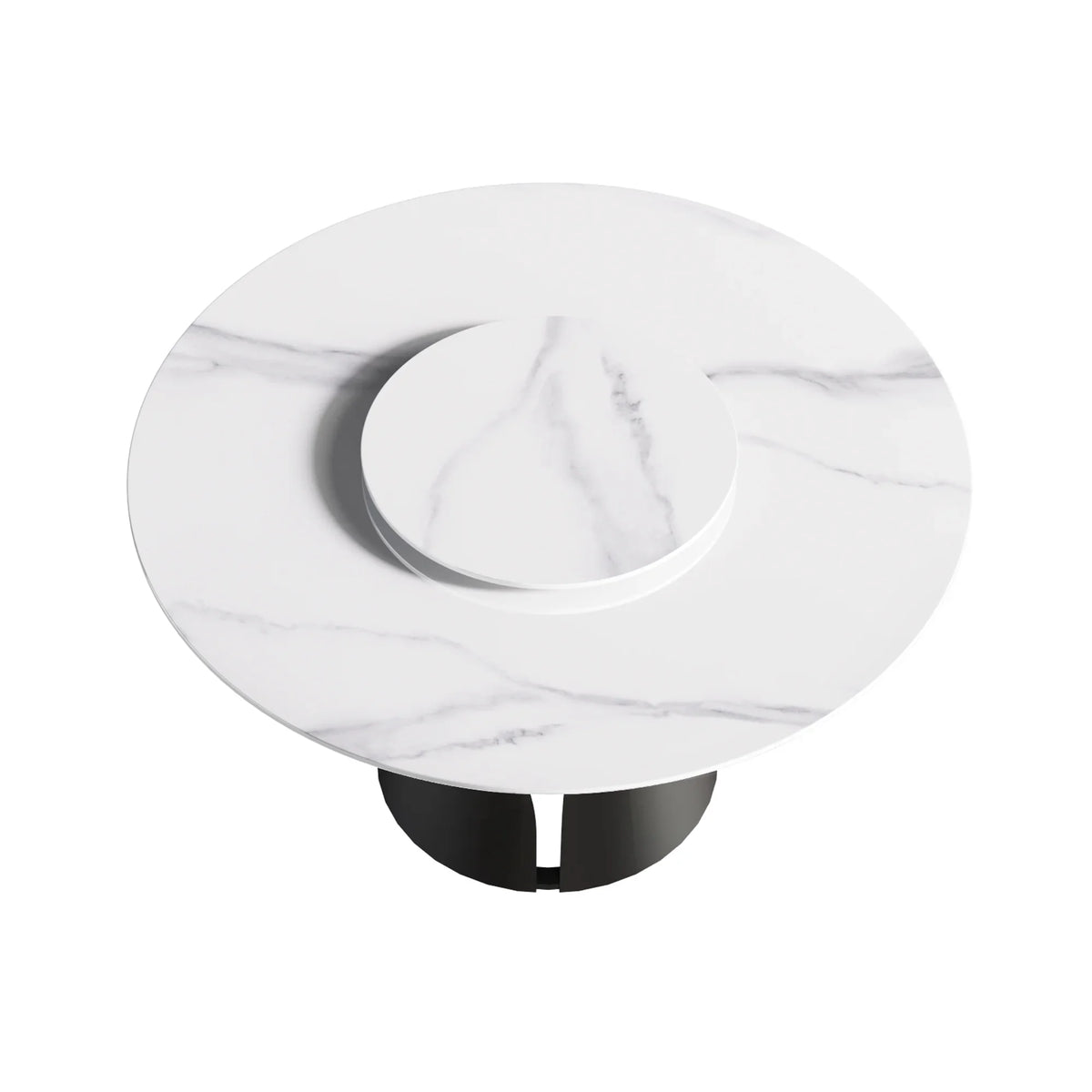 Marbella Sintered Stone Dining Table | 53" White Gloss Round With Lazy Susan Turntable