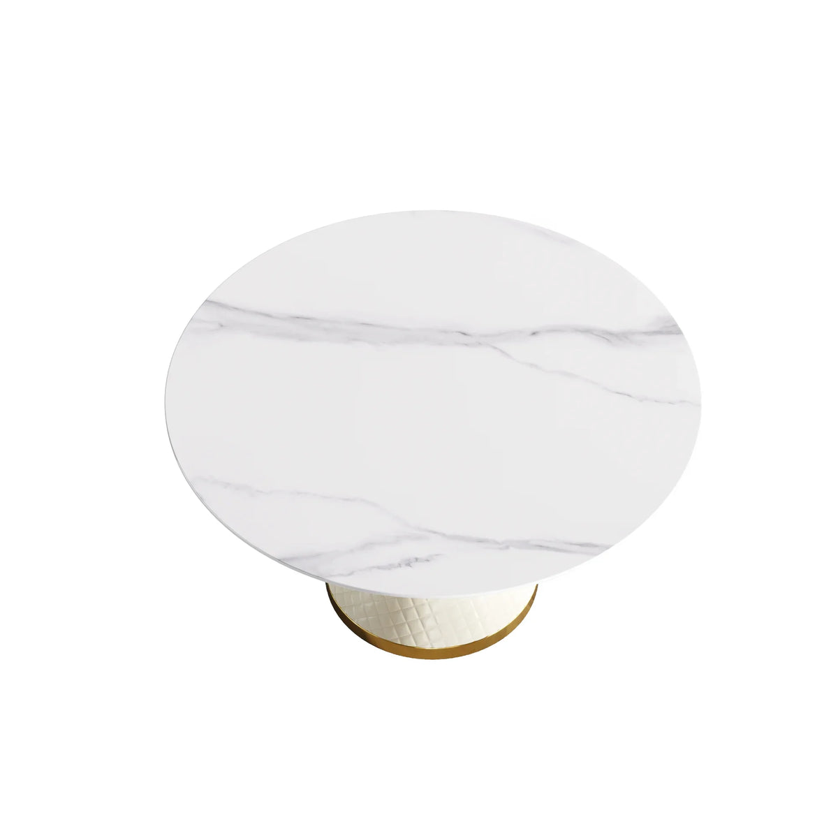 Marbella Sintered Stone Dining Table | 53" White Gloss Round With Leather-Covered Base