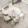 Marbella Sintered Stone Dining Table | 53" White Gloss Round With Leather-Covered Base