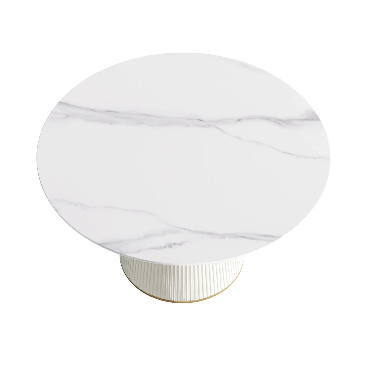 Marbella Sintered Stone Dining Table | 53" White Gloss Round With Leather-Covered Base