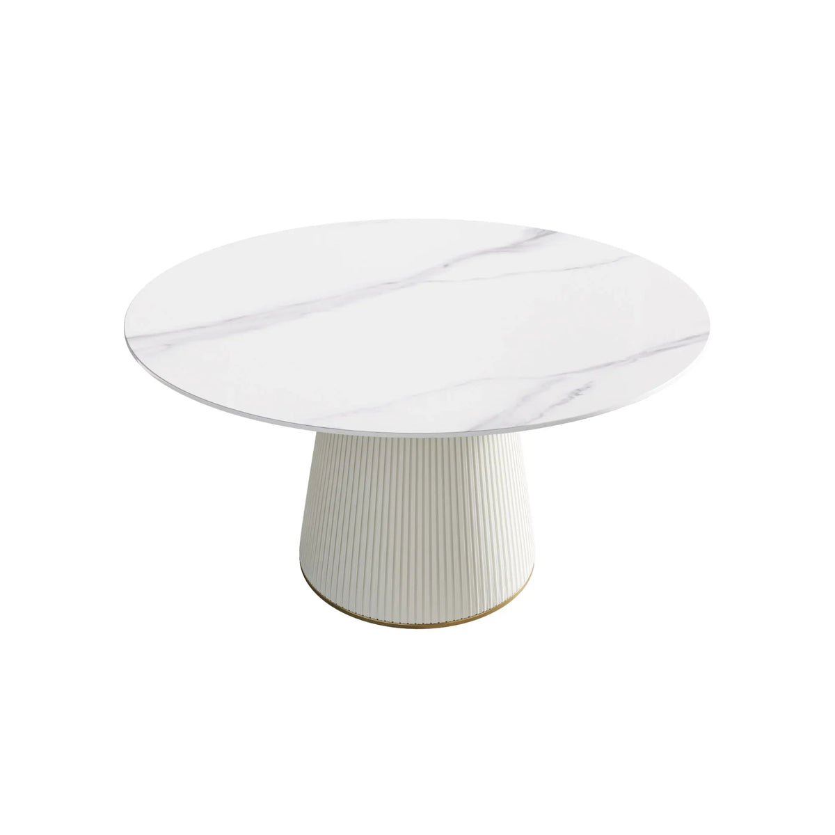 Marbella Sintered Stone Dining Table | 53" White Gloss Round With Leather-Covered Base