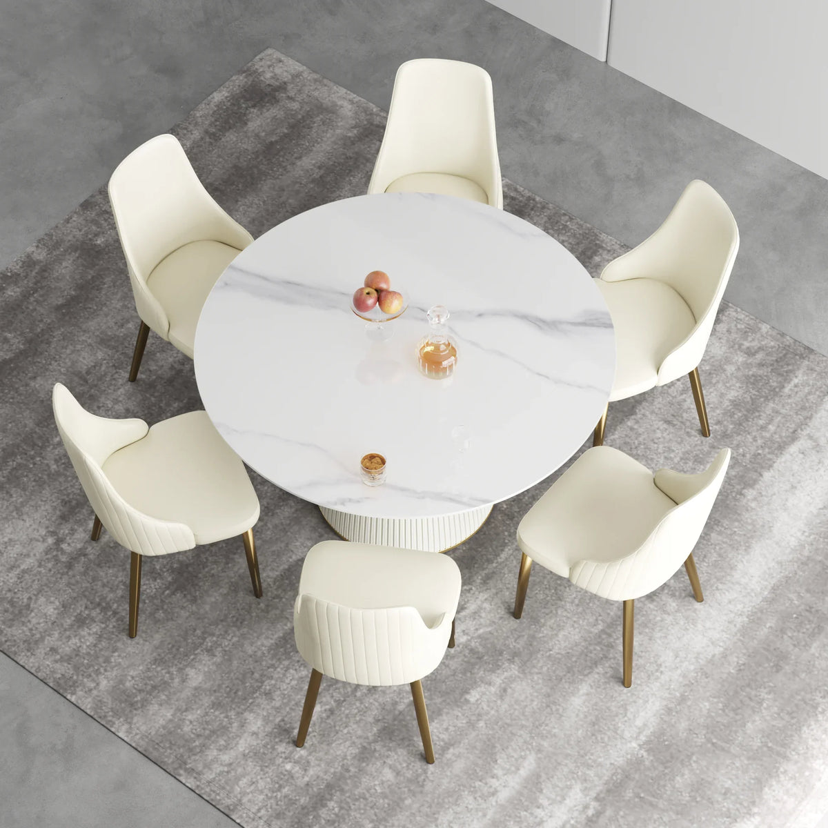 Marbella Sintered Stone Dining Table | 53" White Gloss Round With Leather-Covered Base