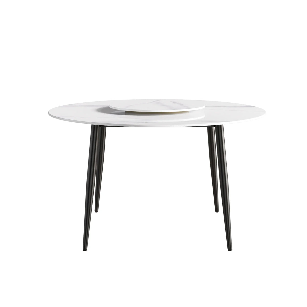 Marbella Sintered Stone Dining Table | 53" White Gloss Round With Metal Base & Lazy Susan