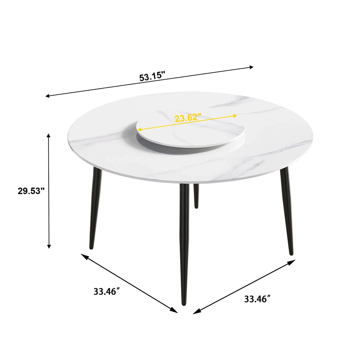 Marbella Sintered Stone Dining Table | 53" White Gloss Round With Metal Base & Lazy Susan