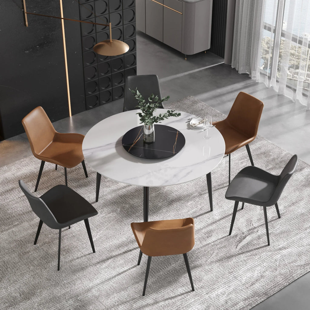 Marbella Sintered Stone Dining Table | 53" White Gloss Round With Metal Base & Lazy Susan