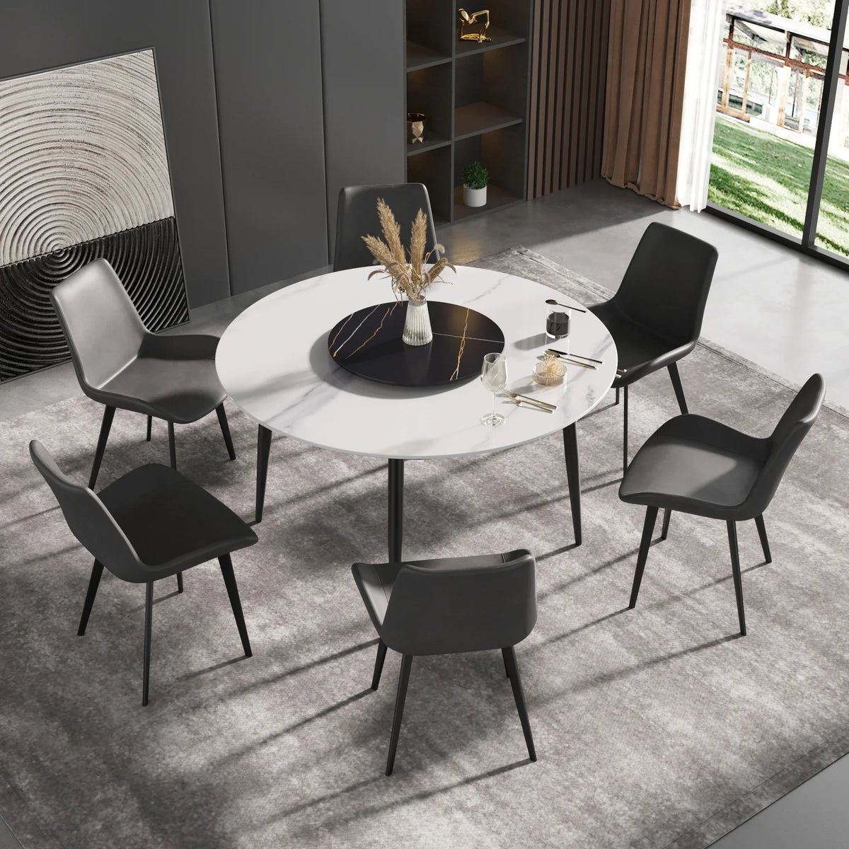 Marbella Sintered Stone Dining Table | 53" White Gloss Round With Metal Base & Lazy Susan