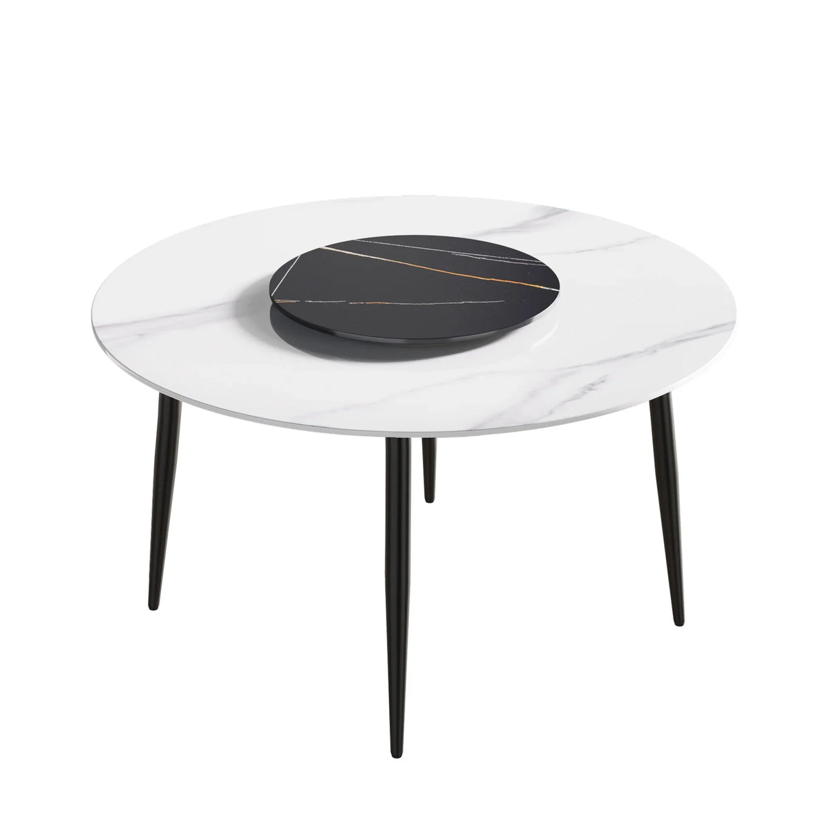 Marbella Sintered Stone Dining Table | 53" White Gloss Round With Metal Base & Lazy Susan