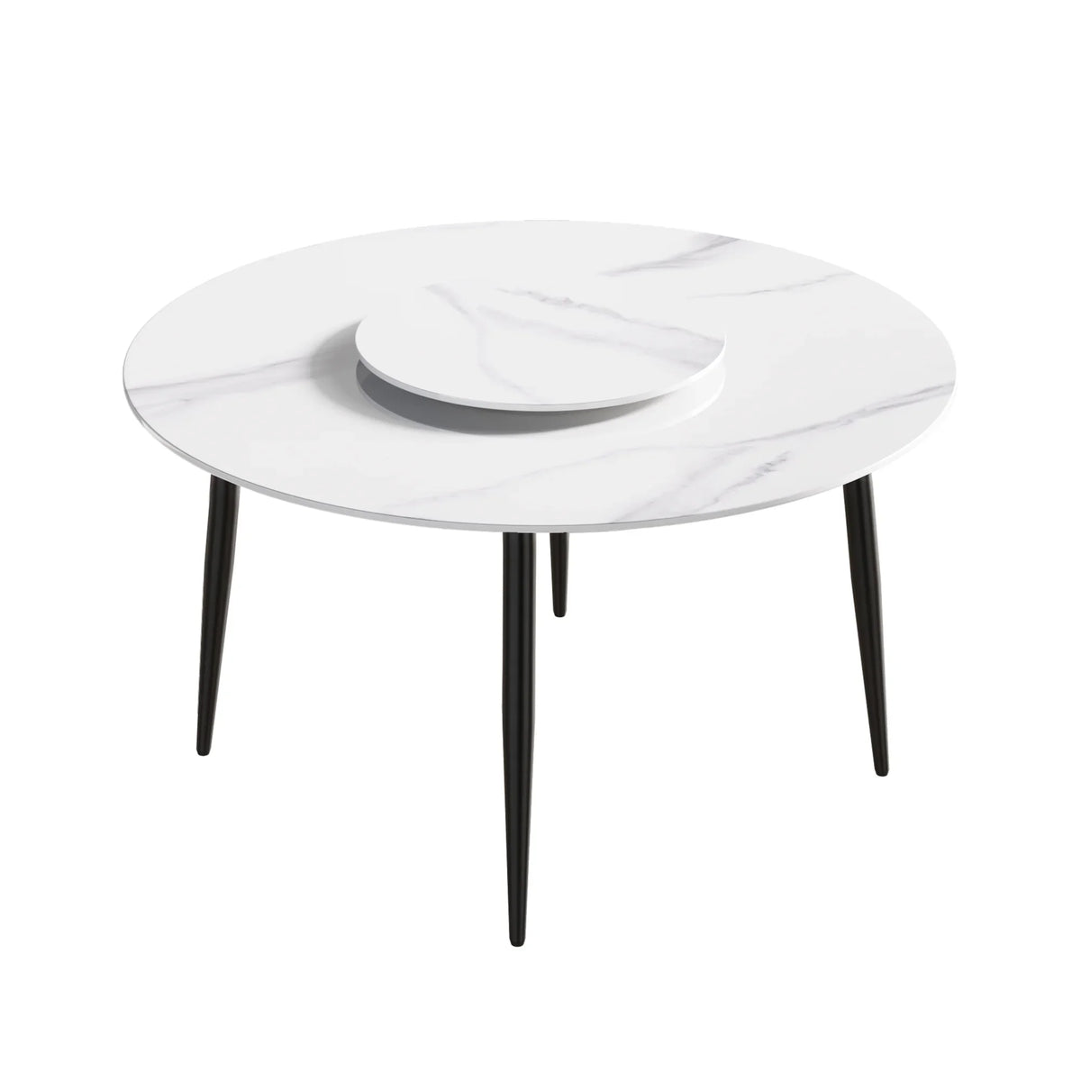 Marbella Sintered Stone Dining Table | 53" White Gloss Round With Metal Base & Lazy Susan