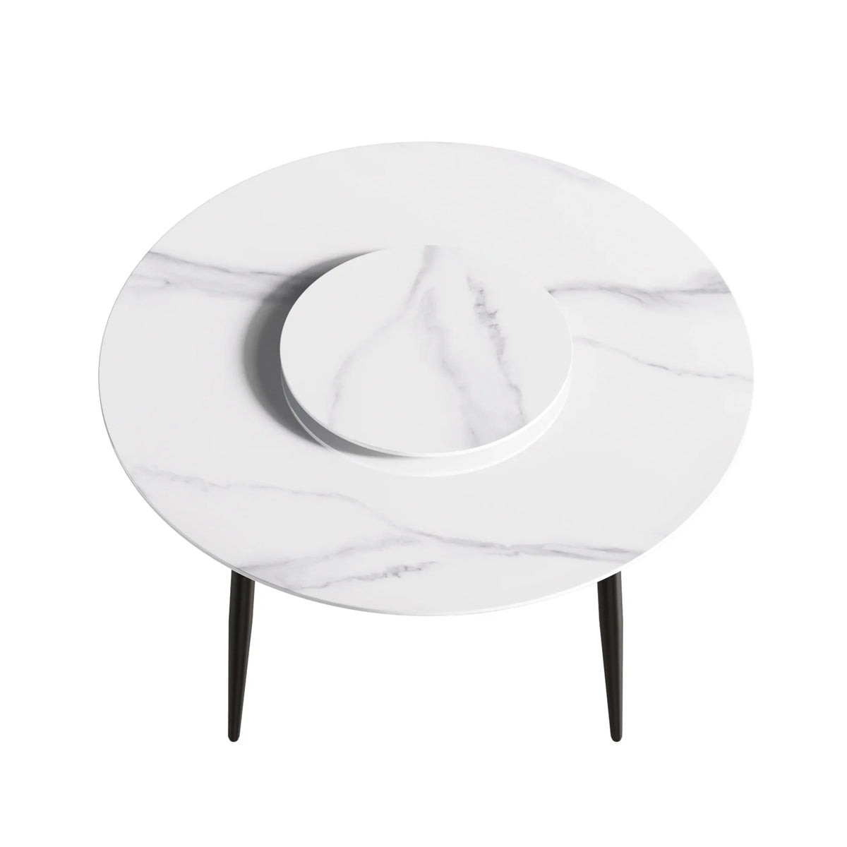 Marbella Sintered Stone Dining Table | 53" White Gloss Round With Metal Base & Lazy Susan