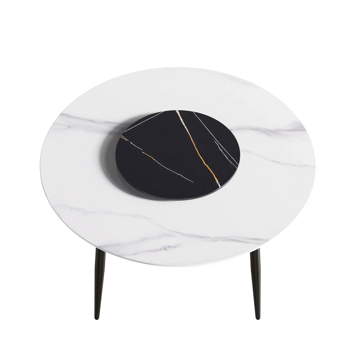 Marbella Sintered Stone Dining Table | 53" White Gloss Round With Metal Base & Lazy Susan