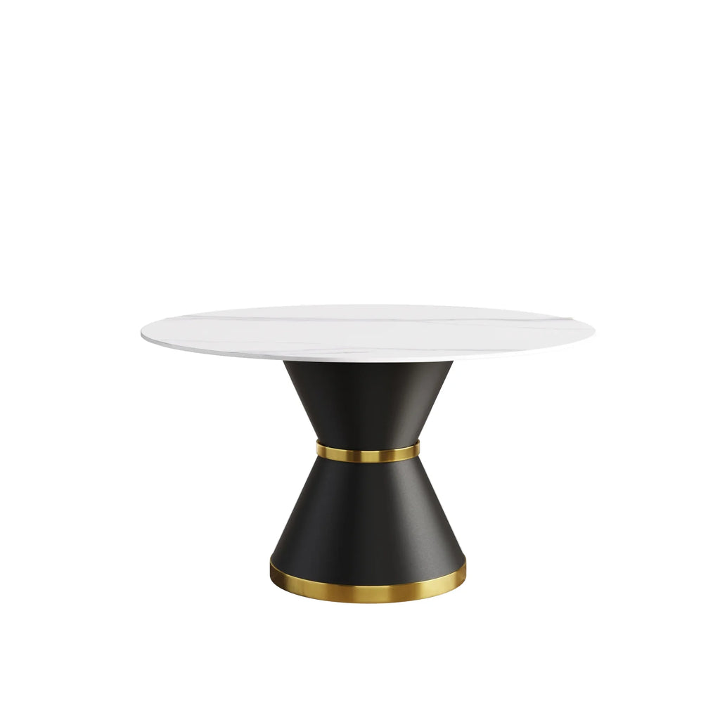 Marbella Sintered Stone Dining Table | 53" White Gloss Round With Metal Base
