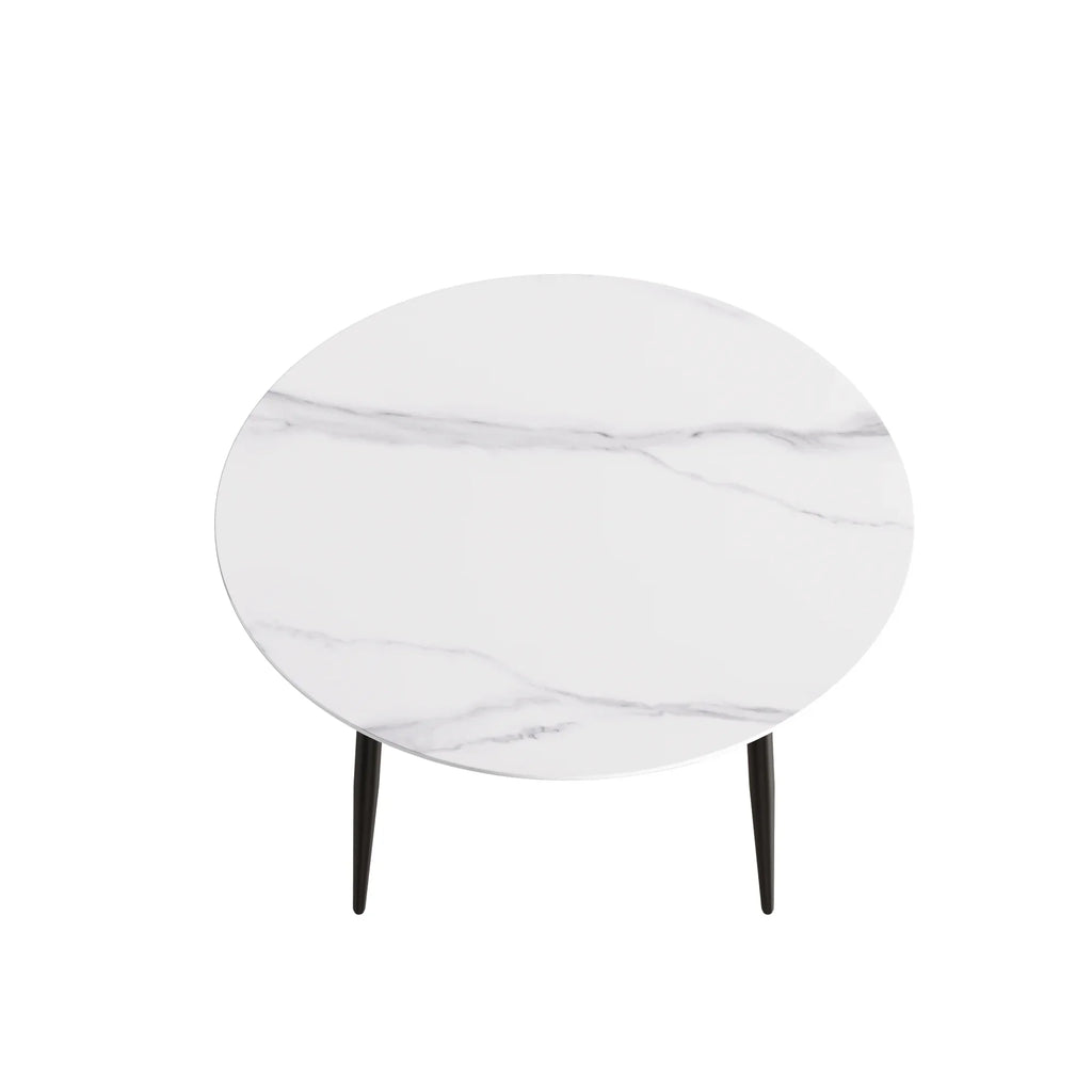 Marbella Sintered Stone Dining Table | 53" White Gloss Round With Metal Base