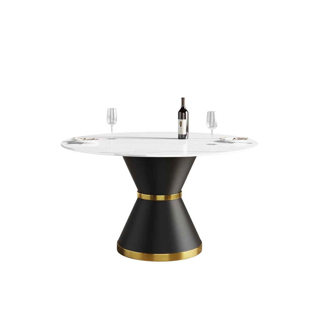 Marbella Sintered Stone Dining Table | 53" White Gloss Round With Metal Base