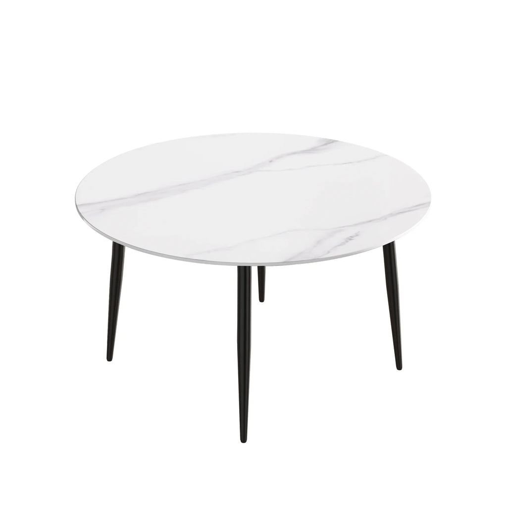 Marbella Sintered Stone Dining Table | 53" White Gloss Round With Metal Base