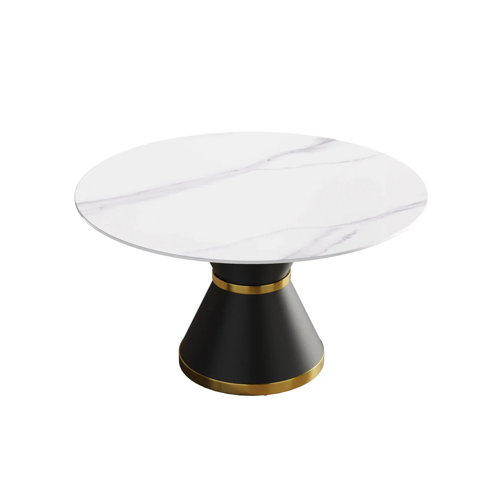 Marbella Sintered Stone Dining Table | 53" White Gloss Round With Metal Base