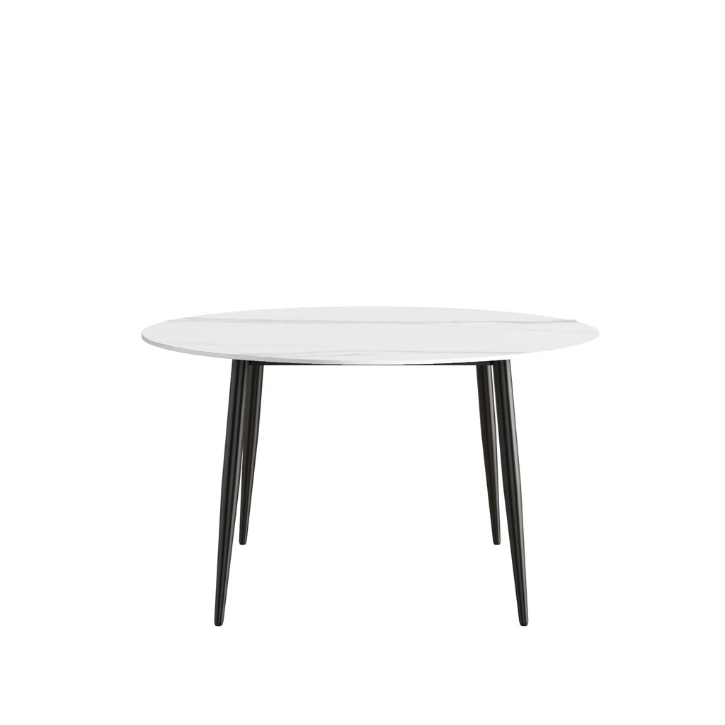 Marbella Sintered Stone Dining Table | 53" White Gloss Round With Metal Base