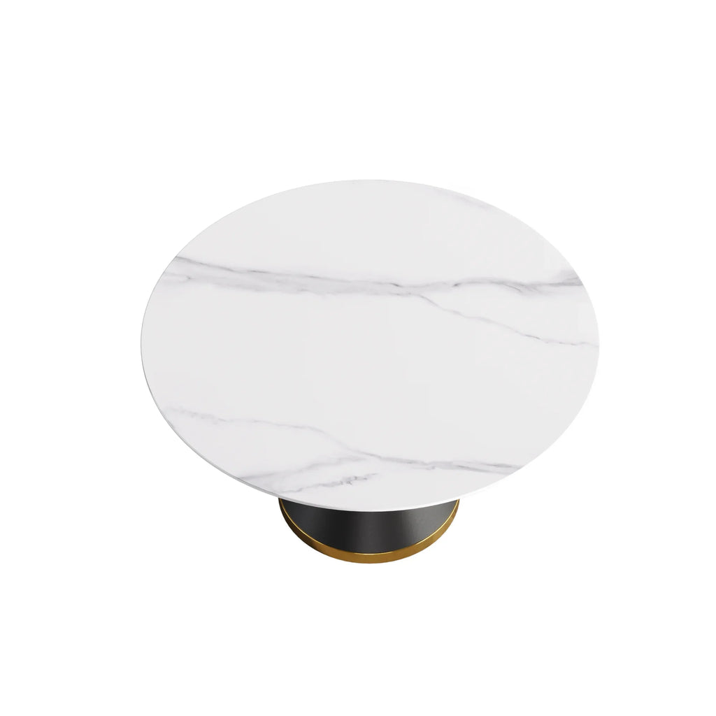 Marbella Sintered Stone Dining Table | 53" White Gloss Round With Metal Base