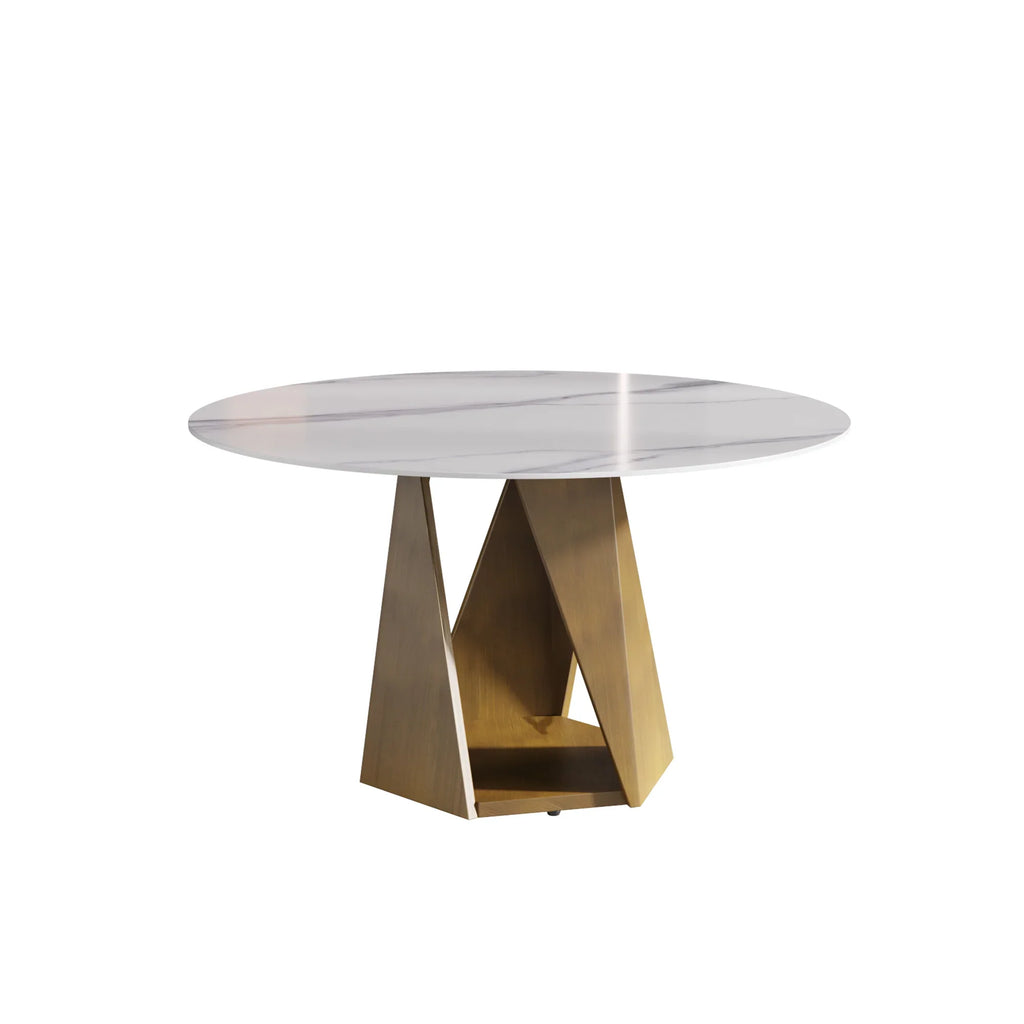 Marbella Sintered Stone Dining Table | 53" White Gloss Round With Metal Base