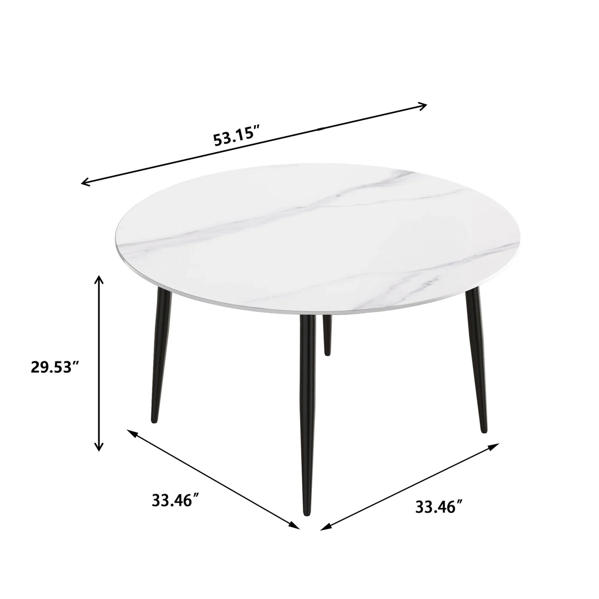Marbella Sintered Stone Dining Table | 53" White Gloss Round With Metal Base