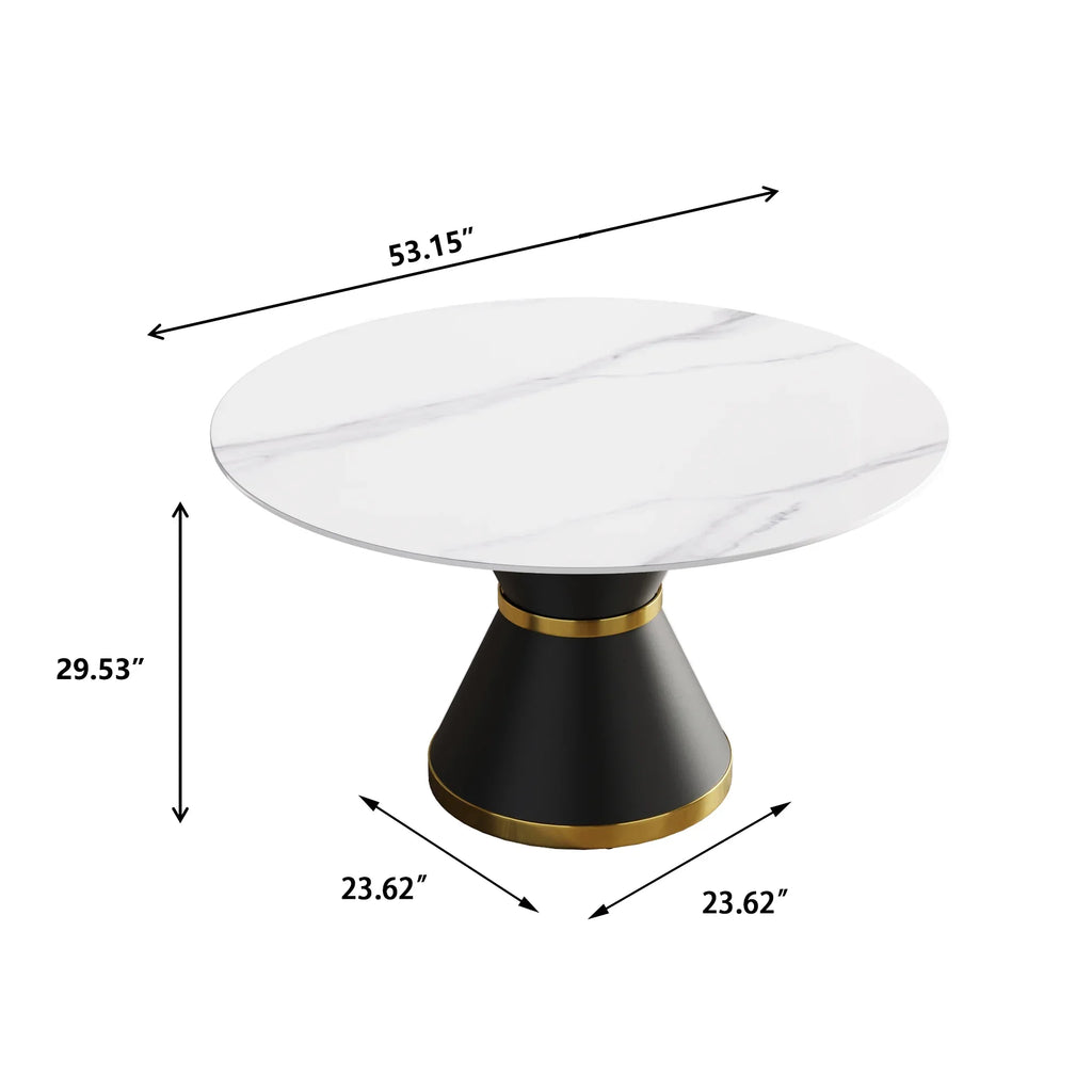 Marbella Sintered Stone Dining Table | 53" White Gloss Round With Metal Base